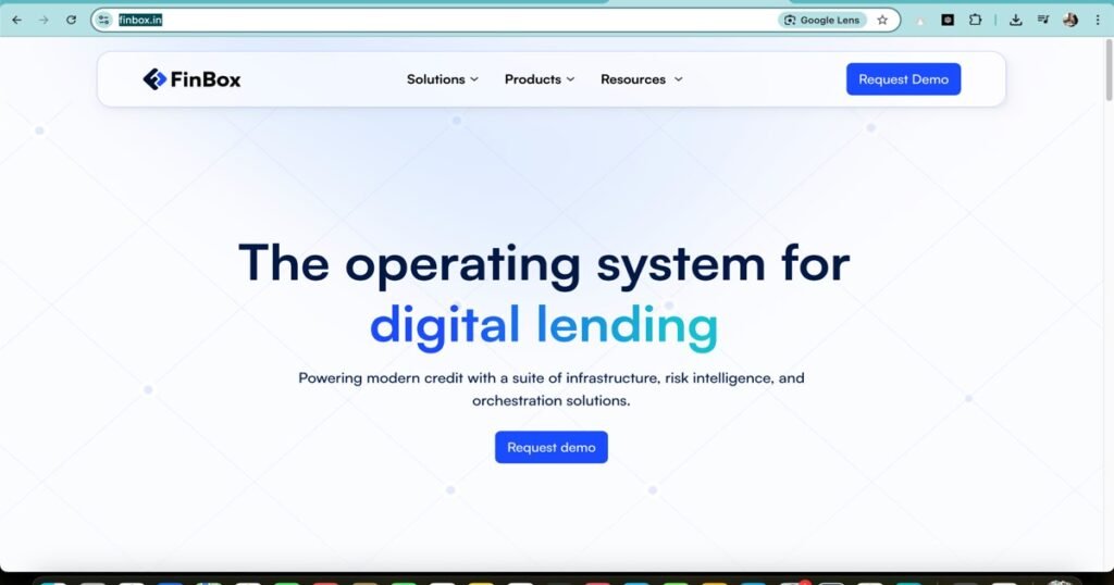 "FinBox platform homepage showcasing digital lending solutions and infrastructure tools"